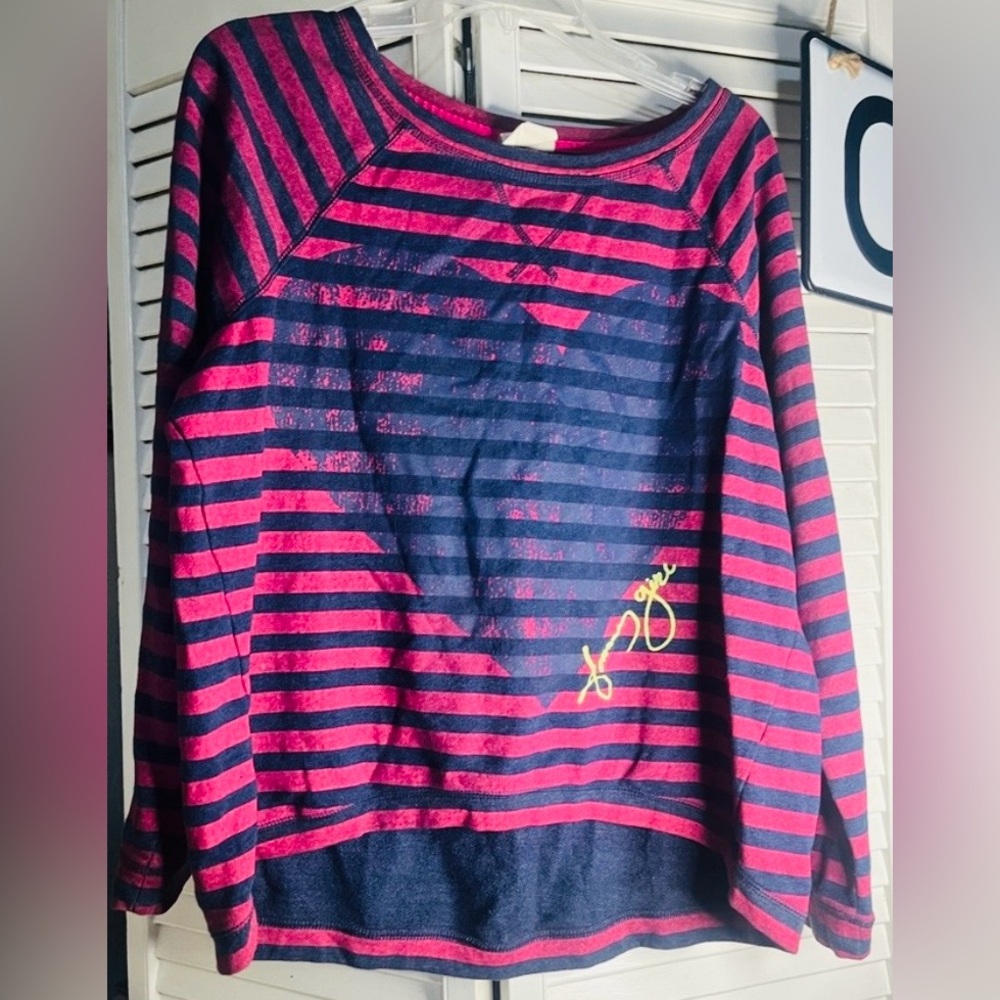 TOMMY GIRL rare find Pink and Blue Striped Sweatshirt with heart signature logo